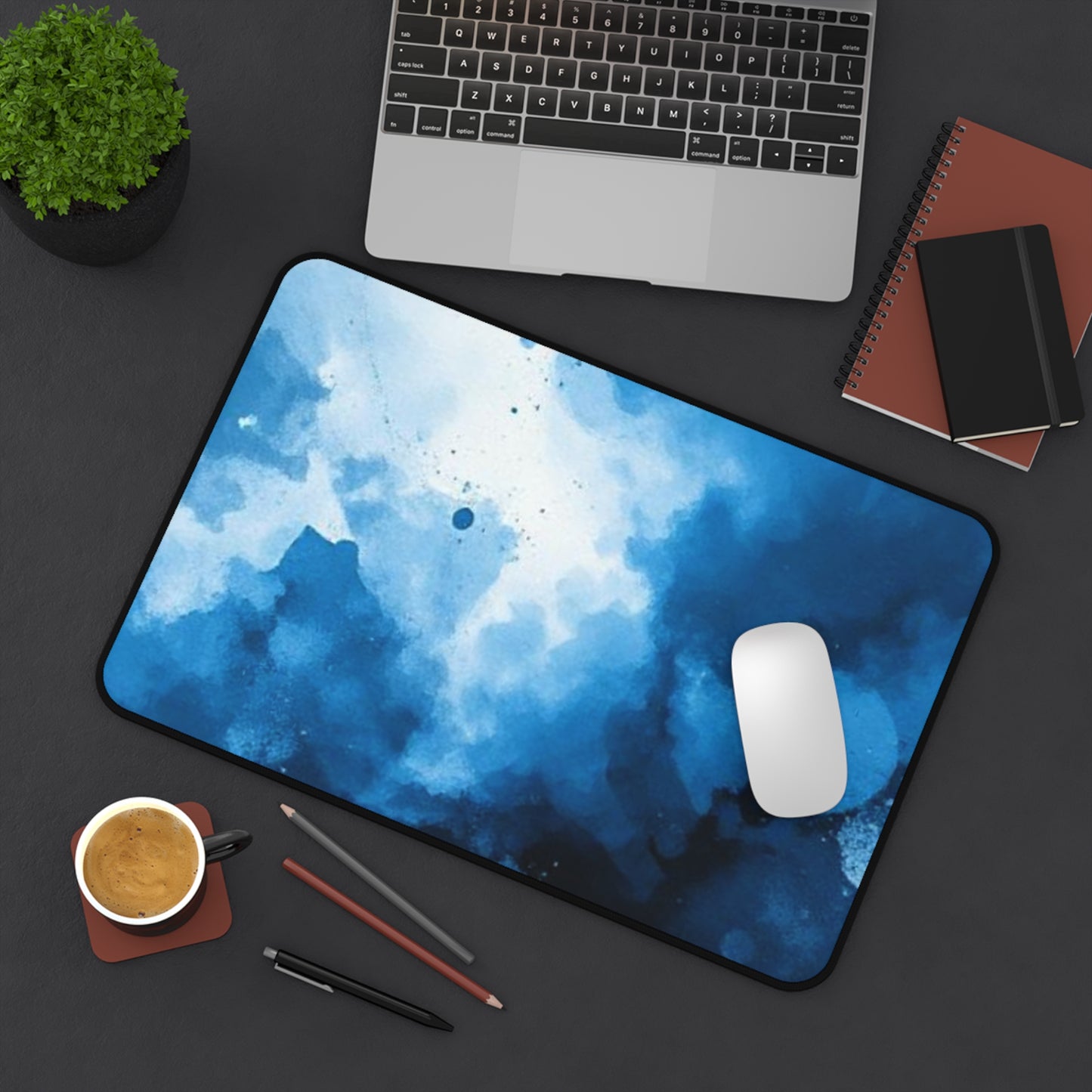 Blue Paint Splashed Desk Mat