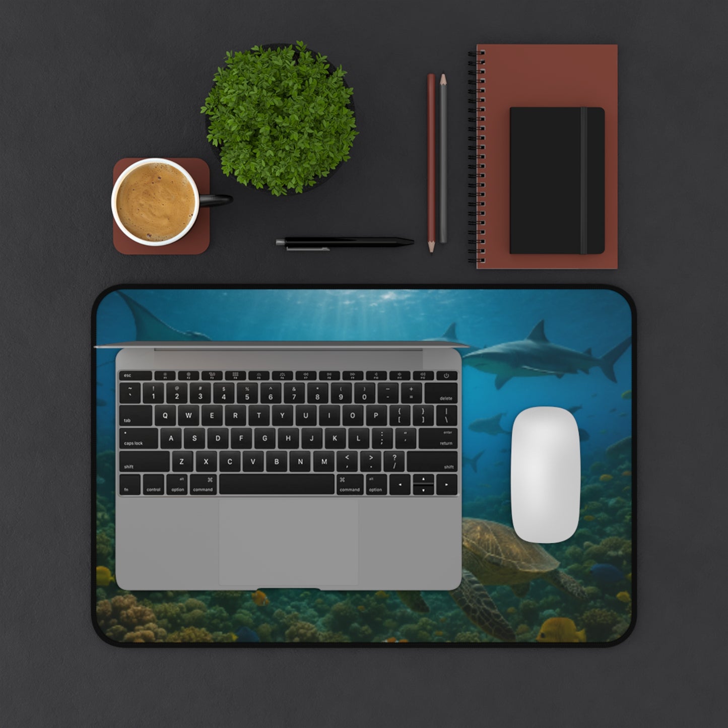 Ocean Life Desk Mat - Underwater Adventure, Home Office Decor, Shark & Turtle Design, Unique Gift for Marine Lovers, Sea-Themed Workspace