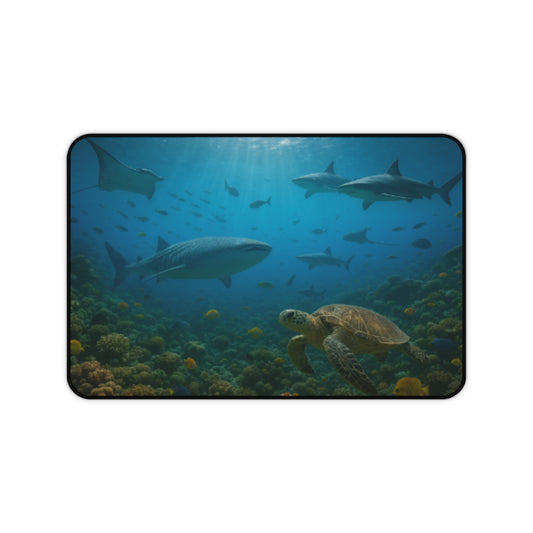 Ocean Life Desk Mat - Underwater Adventure, Home Office Decor, Shark & Turtle Design, Unique Gift for Marine Lovers, Sea-Themed Workspace