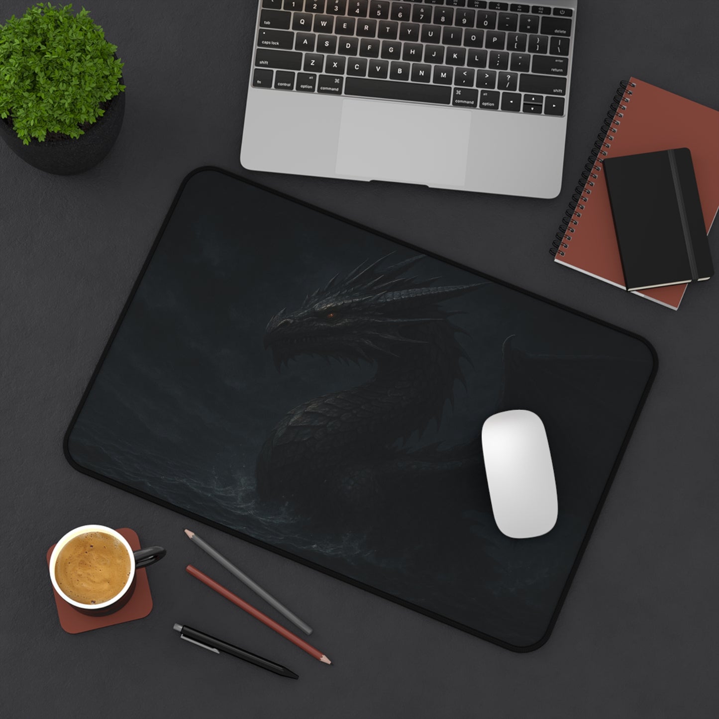 Gothic Dragon Desk Mat, Black Dragon Mouse Pad, Fantasy Home Office Decor, Gamer Desk Accessories, Unique Gift for Him, Dragon Lover