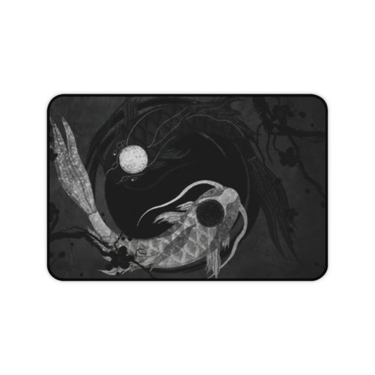 Minimalist mouse pad with a serene yin-yang inspired pond design, calm and balanced.