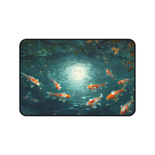 Calm pond mouse pad with colorful Zen fish and a Autumn  tree.