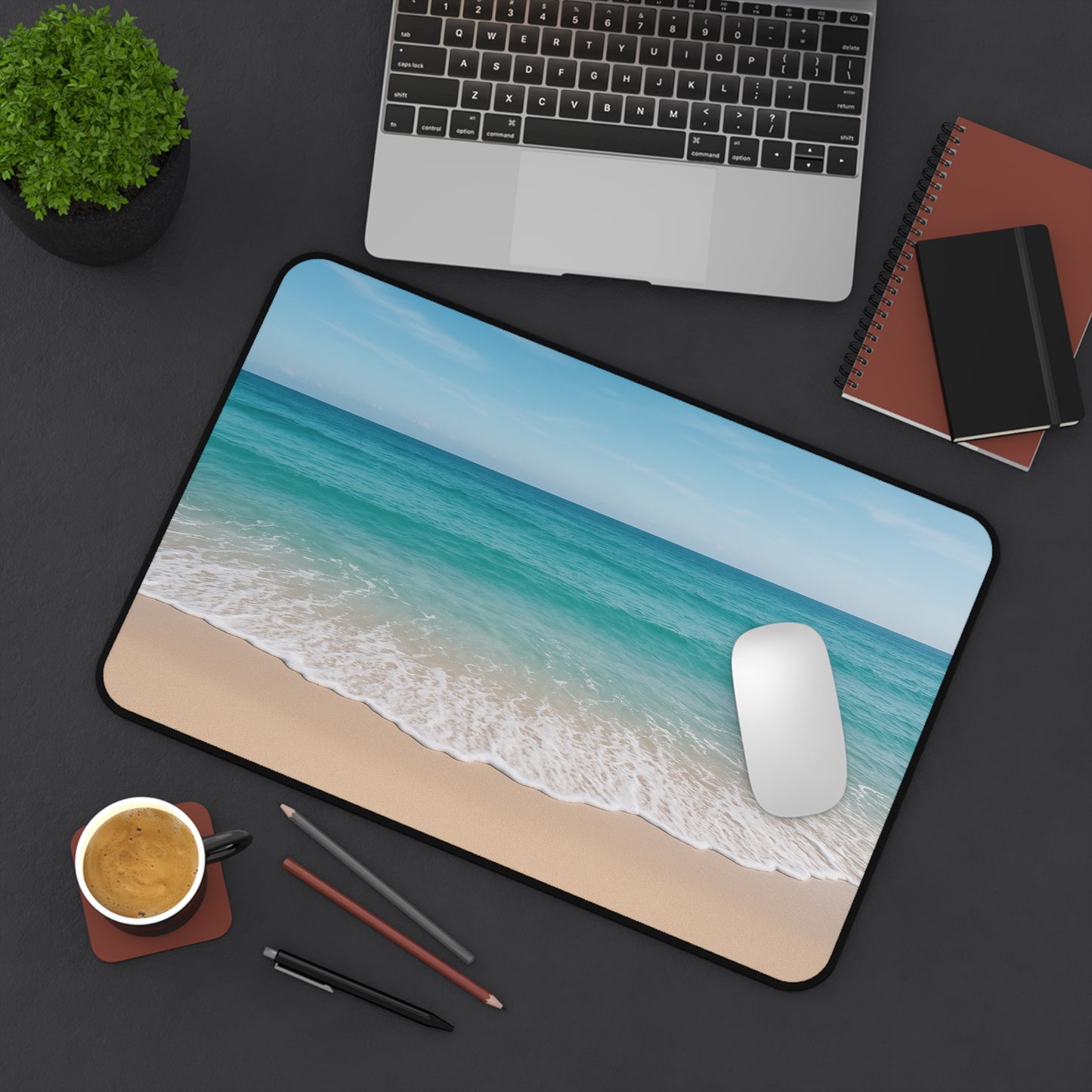 A serene ocean mouse pad with gentle waves and soft, calming blues that bring the feeling of the sea to your desk. Perfect for a peaceful, coastal vibe while you work or game.