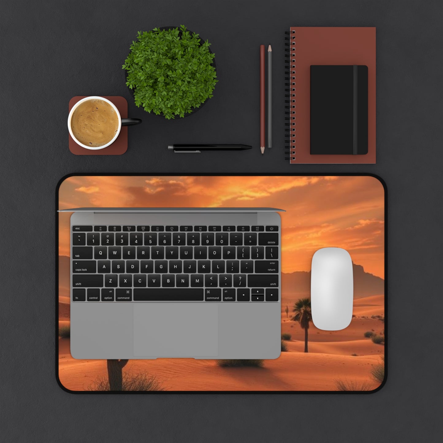 Desert Sunset Desk Mat | Unique Office Decor | Personalized Gaming Mouse Pad, Eco-friendly Workspace, Cactus Design Gift