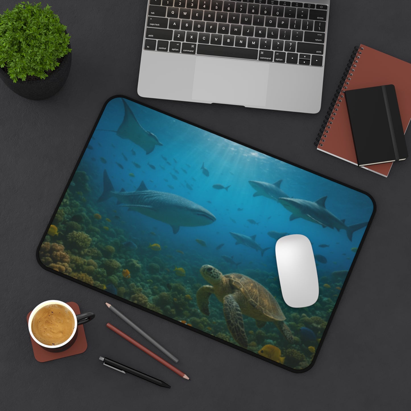 Ocean Life Desk Mat - Underwater Adventure, Home Office Decor, Shark & Turtle Design, Unique Gift for Marine Lovers, Sea-Themed Workspace