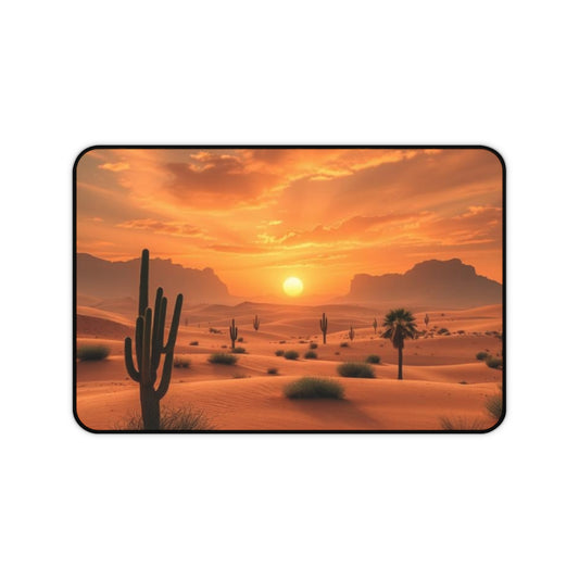 Desert Sunset Desk Mat | Unique Office Decor | Personalized Gaming Mouse Pad, Eco-friendly Workspace, Cactus Design Gift
